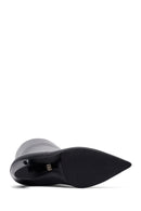 Women's Black Thick Heeled Leather Boot | Derimod