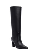 Women's Black Thick Heeled Leather Boot | Derimod