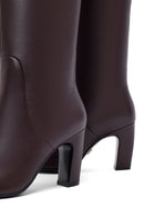 Women's Burgundy Thick Heeled Leather Boot | Derimod