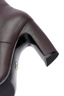 Women's Burgundy Thick Heeled Leather Boot | Derimod