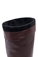 Women's Burgundy Thick Heeled Leather Boot | Derimod