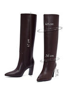 Women's Burgundy Thick Heeled Leather Boot | Derimod