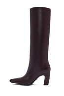 Women's Burgundy Thick Heeled Leather Boot | Derimod