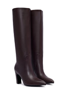 Women's Burgundy Thick Heeled Leather Boot | Derimod