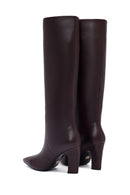 Women's Burgundy Thick Heeled Leather Boot | Derimod