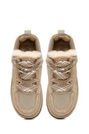 Kadın Bej Bağcıklı Kalın Tabanlı Tüylü Süet Deri Teddy Sneaker | Derimod