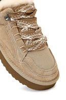 Kadın Bej Bağcıklı Kalın Tabanlı Tüylü Süet Deri Teddy Sneaker | Derimod