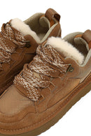 Kadın Camel Bağcıklı Kalın Tabanlı Tüylü Süet Deri Teddy Sneaker | Derimod