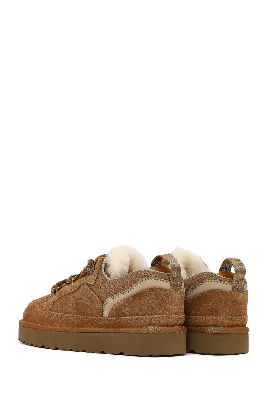 Women's Camel Lace-Up Thick-Soled Furry Suede Leather Teddy Sneaker