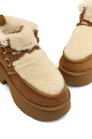 Kadın Camel Bağcıklı Kalın Tabanlı Kürklü Süet Deri Teddy Bot | Derimod