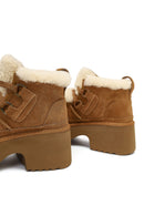 Kadın Camel Bağcıklı Kalın Tabanlı Kürklü Süet Deri Teddy Bot | Derimod
