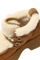 Kadın Camel Bağcıklı Kalın Tabanlı Kürklü Süet Deri Teddy Bot | Derimod