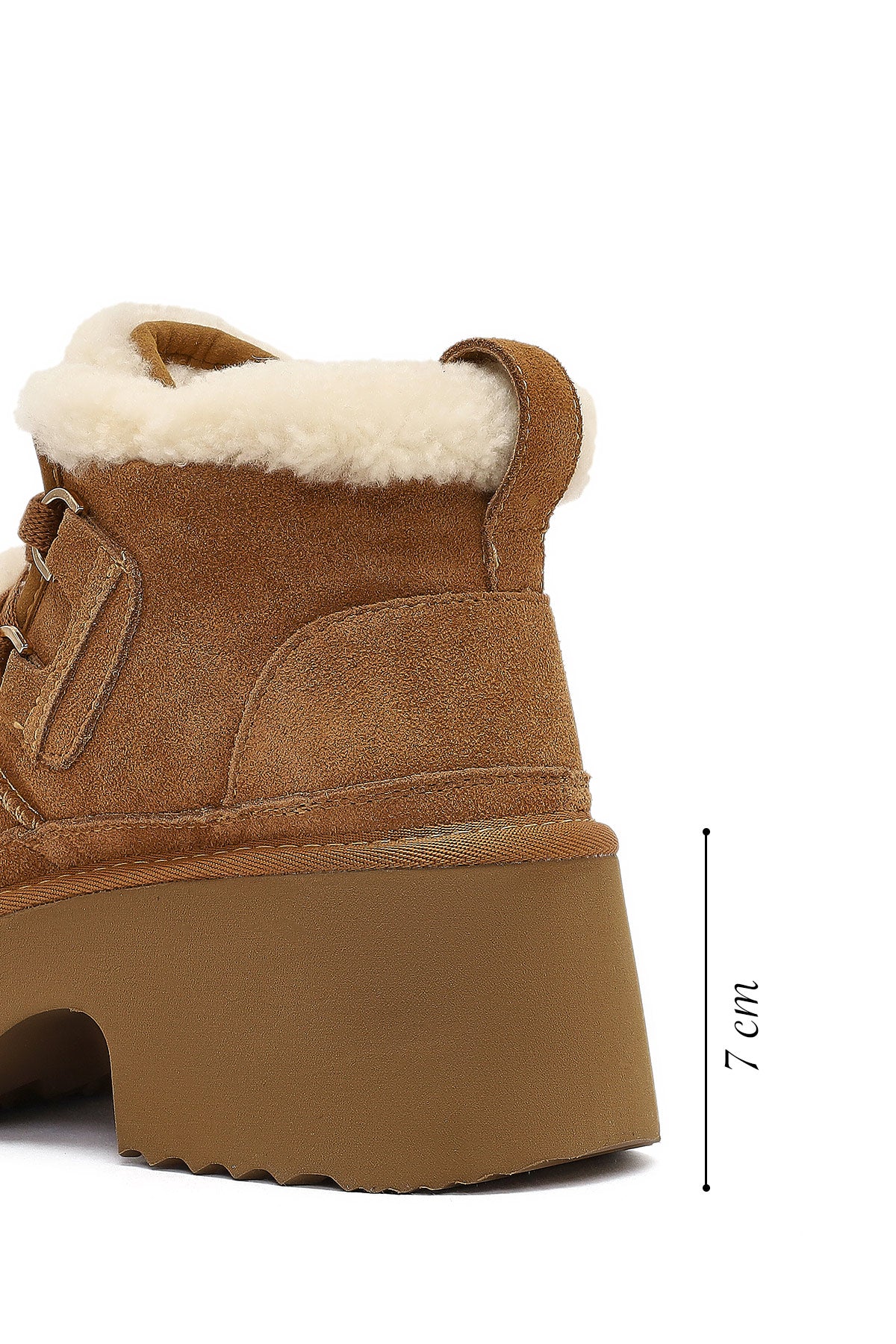Kadın Camel Bağcıklı Kalın Tabanlı Kürklü Süet Deri Teddy Bot
