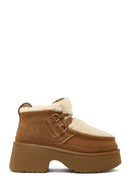 Kadın Camel Bağcıklı Kalın Tabanlı Kürklü Süet Deri Teddy Bot | Derimod