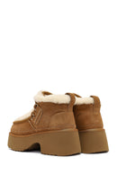 Kadın Camel Bağcıklı Kalın Tabanlı Kürklü Süet Deri Teddy Bot | Derimod