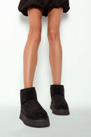 Women's Black Thick-Soled Studded Leather Teddy Boots | Derimod