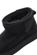 Women's Black Thick-Soled Studded Leather Teddy Boots | Derimod