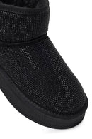 Women's Black Thick-Soled Studded Leather Teddy Boots | Derimod