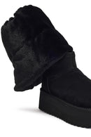 Kadın Siyah Kalın Tabanlı Süet Deri Teddy Bot | Derimod