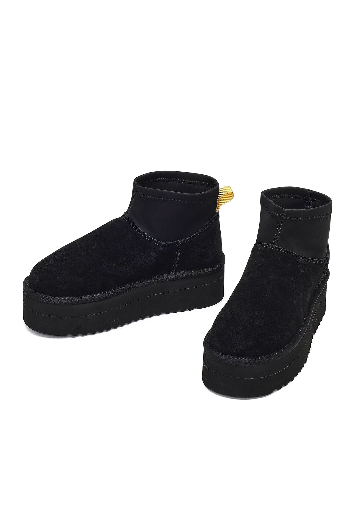 Kadın Siyah Kalın Tabanlı Süet Deri Teddy Bot