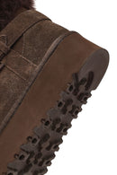 Kadın Kahverengi Kalın Tabanlı Kürk Detaylı Süet Deri Teddy Bot | Derimod