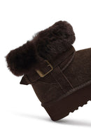 Kadın Kahverengi Kalın Tabanlı Kürk Detaylı Süet Deri Teddy Bot | Derimod