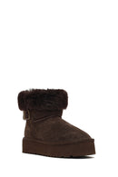 Kadın Kahverengi Kalın Tabanlı Kürk Detaylı Süet Deri Teddy Bot | Derimod