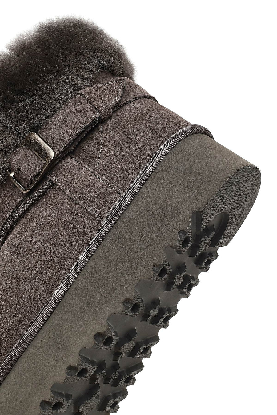 Women's Gray Thick-Soled Fur Detailed Suede Leather Teddy Boot