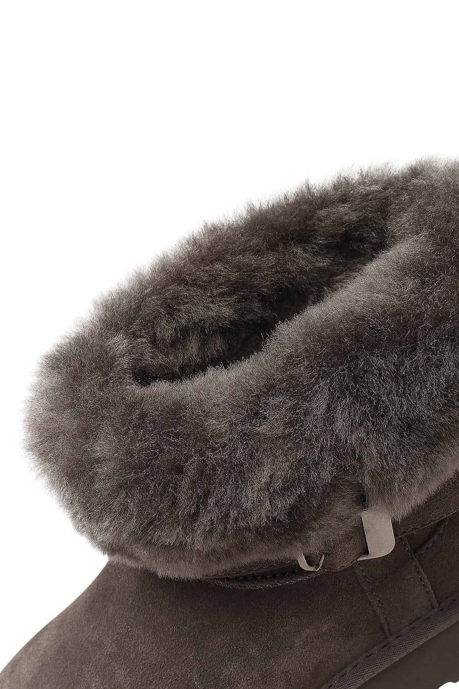 Women's Gray Thick-Soled Fur Detailed Suede Leather Teddy Boot