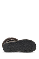 Kadın Gri Kalın Tabanlı Kürk Detaylı Süet Deri Teddy Bot | Derimod