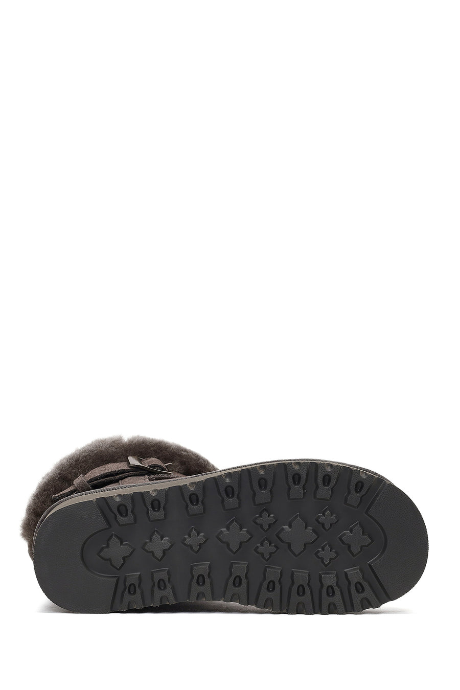 Women's Gray Thick-Soled Fur Detailed Suede Leather Teddy Boot