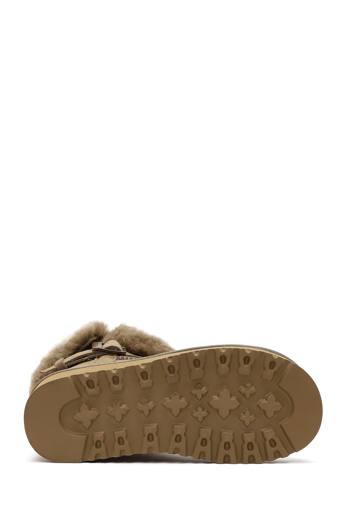 Kadın Bej Kalın Tabanlı Kürk Detaylı Süet Deri Teddy Bot