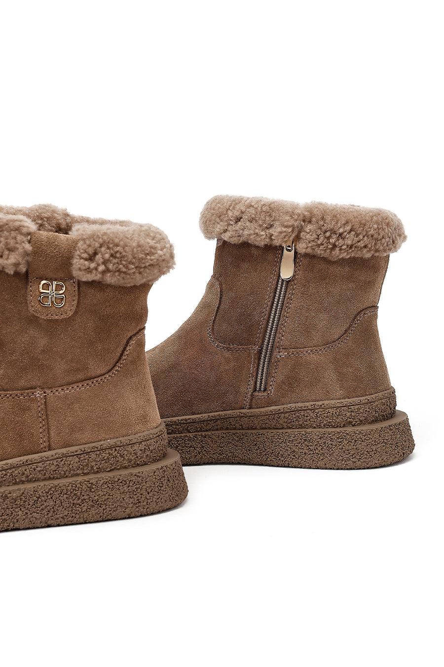 Women's Mink Zippered Thick-Soled Suede Leather Teddy Boot