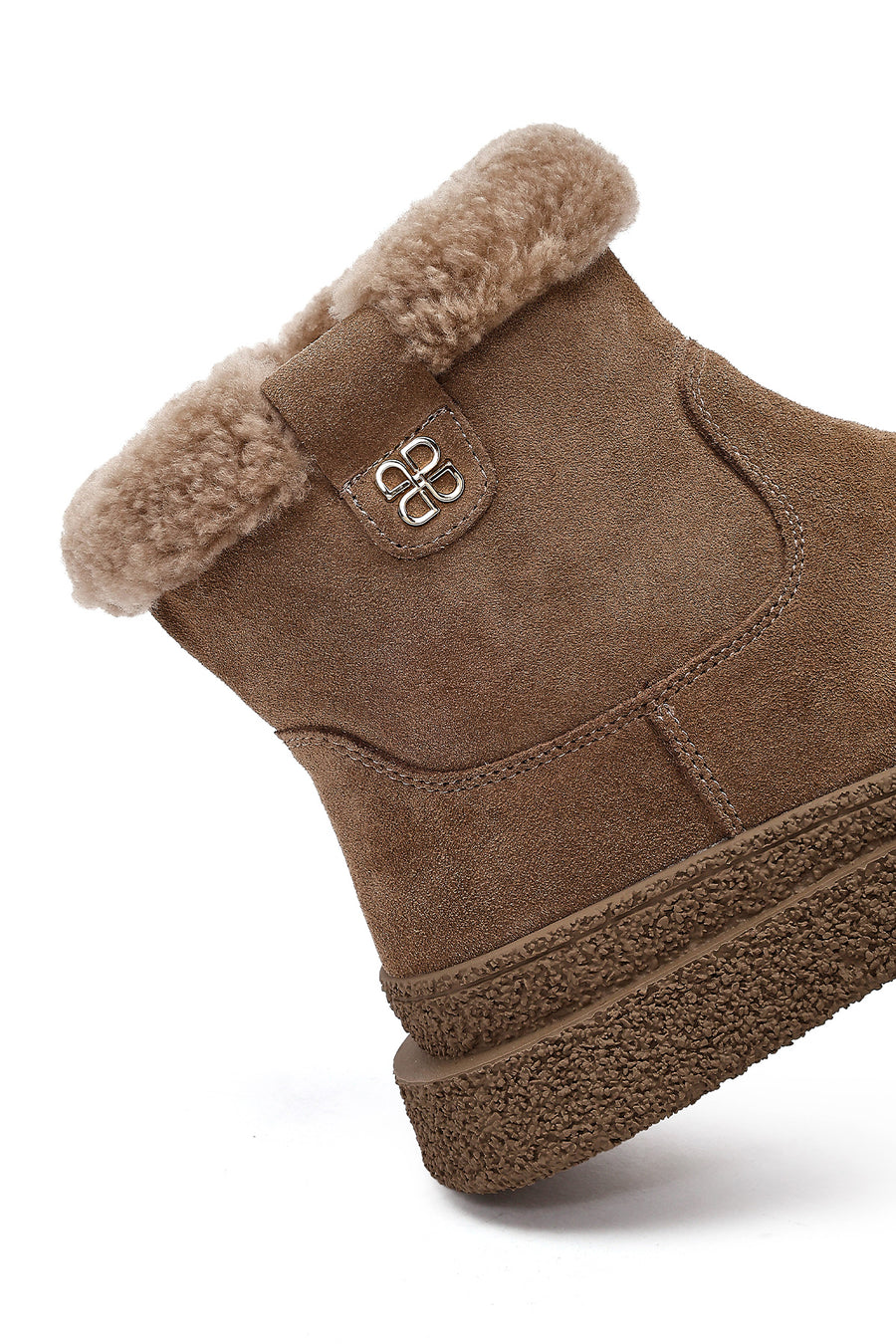 Women's Mink Zippered Thick-Soled Suede Leather Teddy Boot