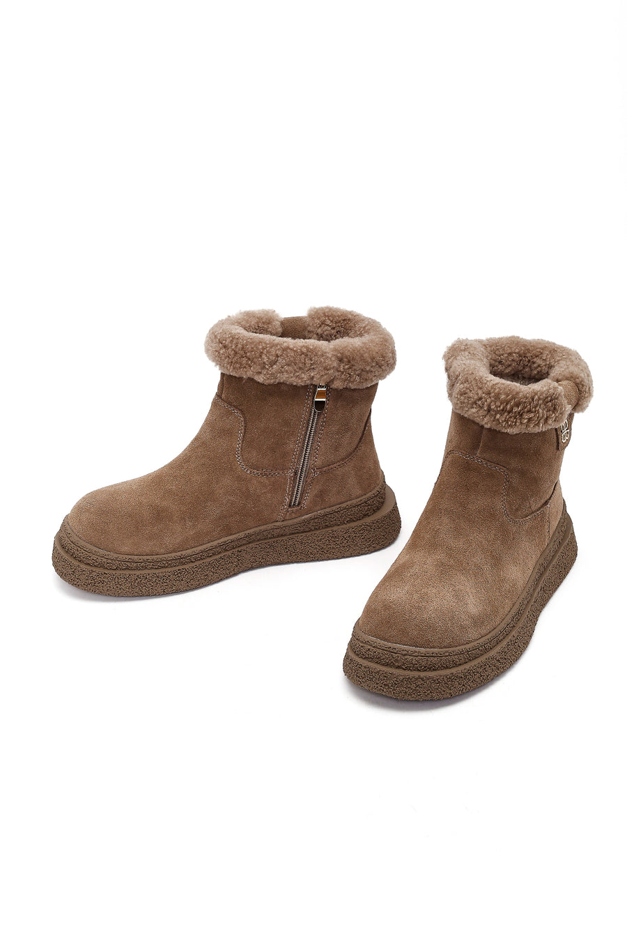 Women's Mink Zippered Thick-Soled Suede Leather Teddy Boot