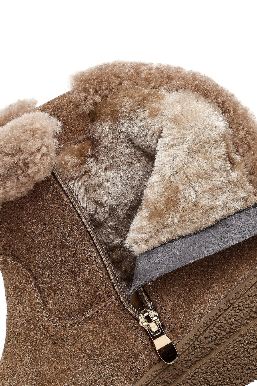 Women's Mink Zippered Thick-Soled Suede Leather Teddy Boot