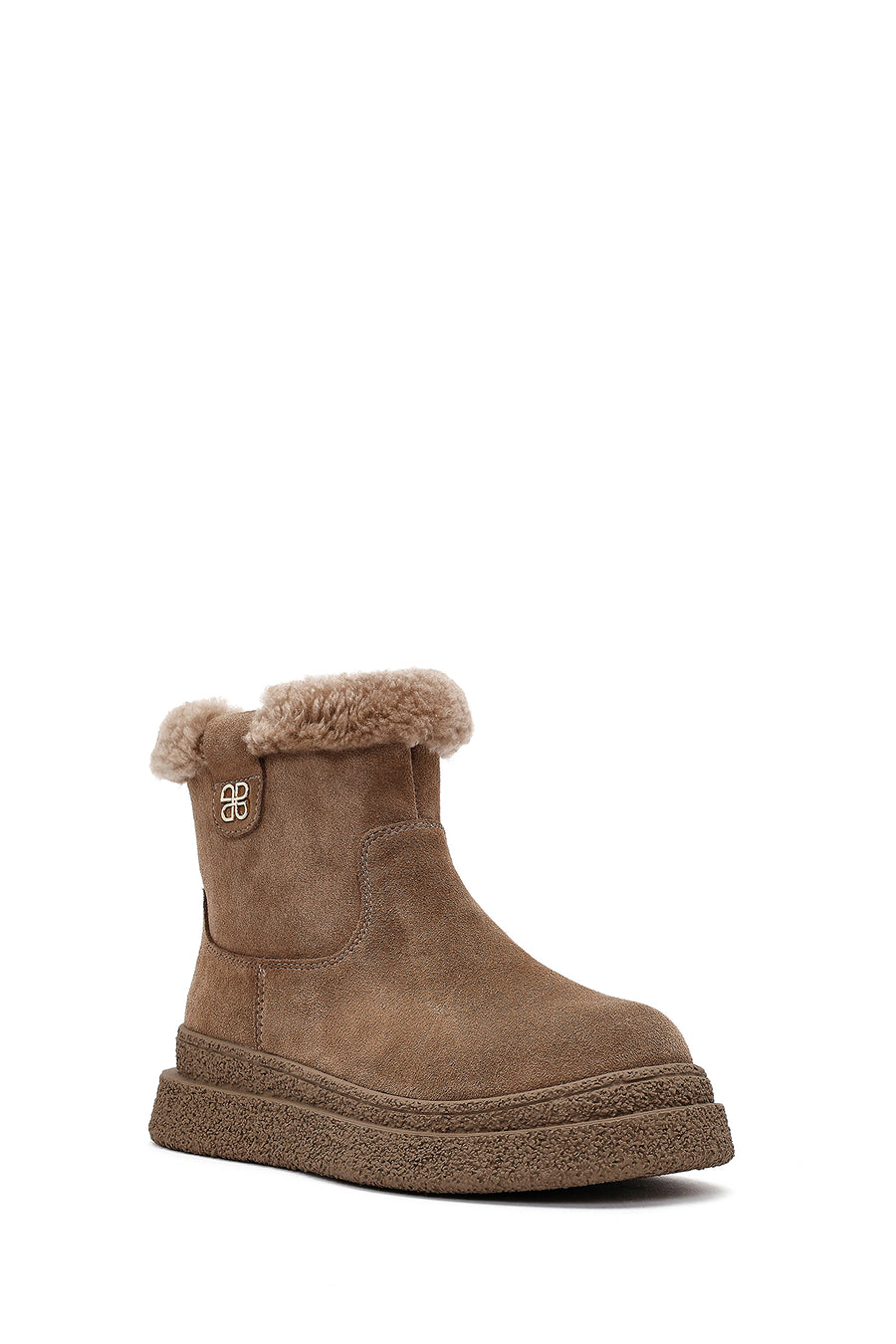 Women's Mink Zippered Thick-Soled Suede Leather Teddy Boot