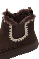 Kadın Kahverengi Kalın Tabanlı Desenli Süet Deri Teddy Bot | Derimod