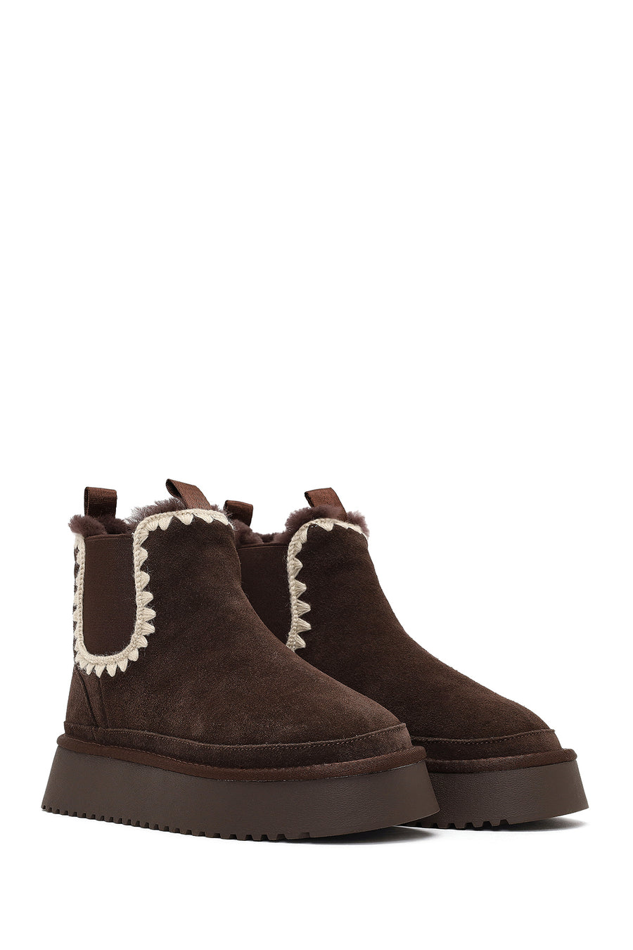 Women's Brown Thick-Soled Patterned Suede Leather Teddy Boot