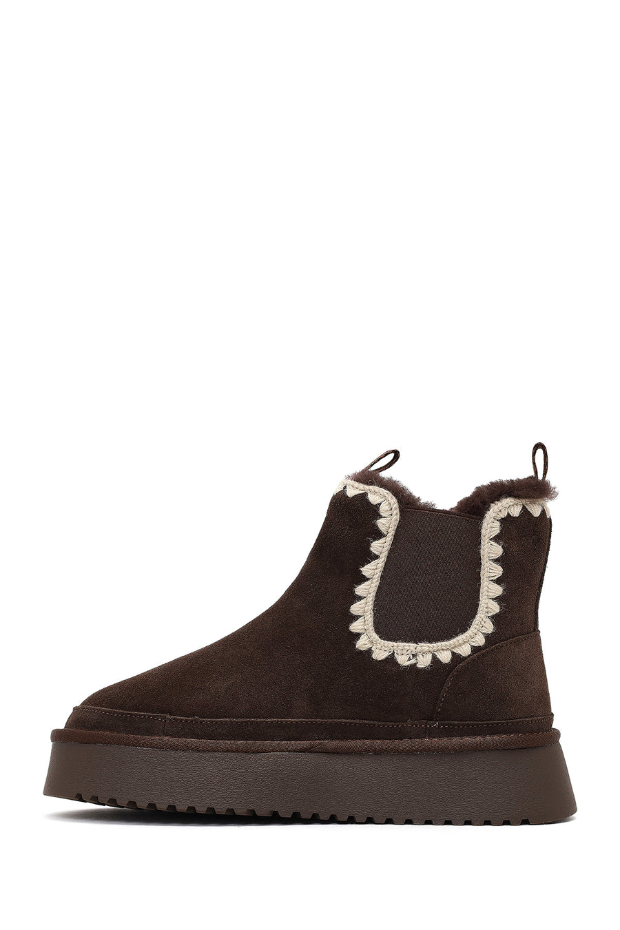 Women's Brown Thick-Soled Patterned Suede Leather Teddy Boot