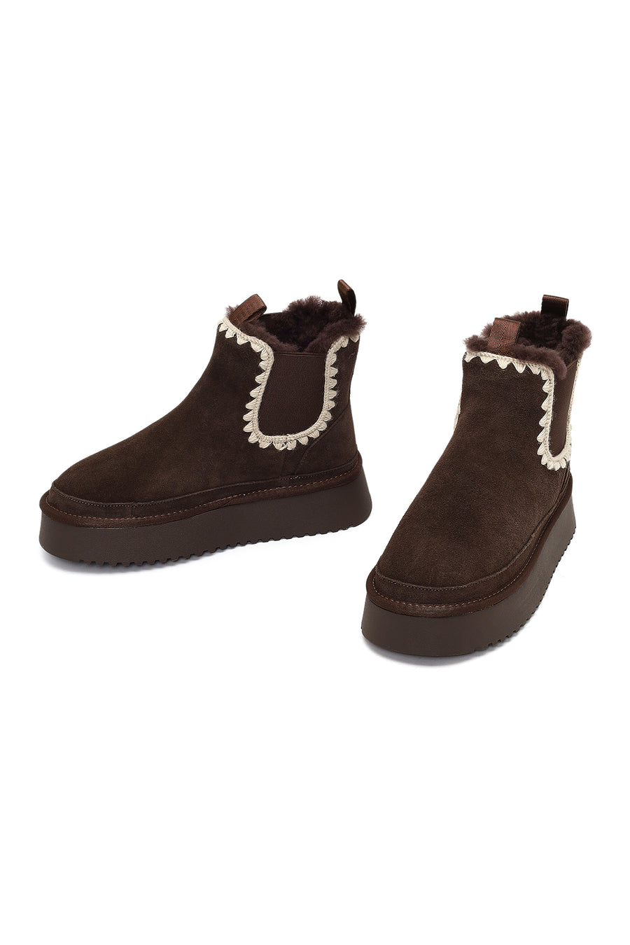 Women's Brown Thick-Soled Patterned Suede Leather Teddy Boot