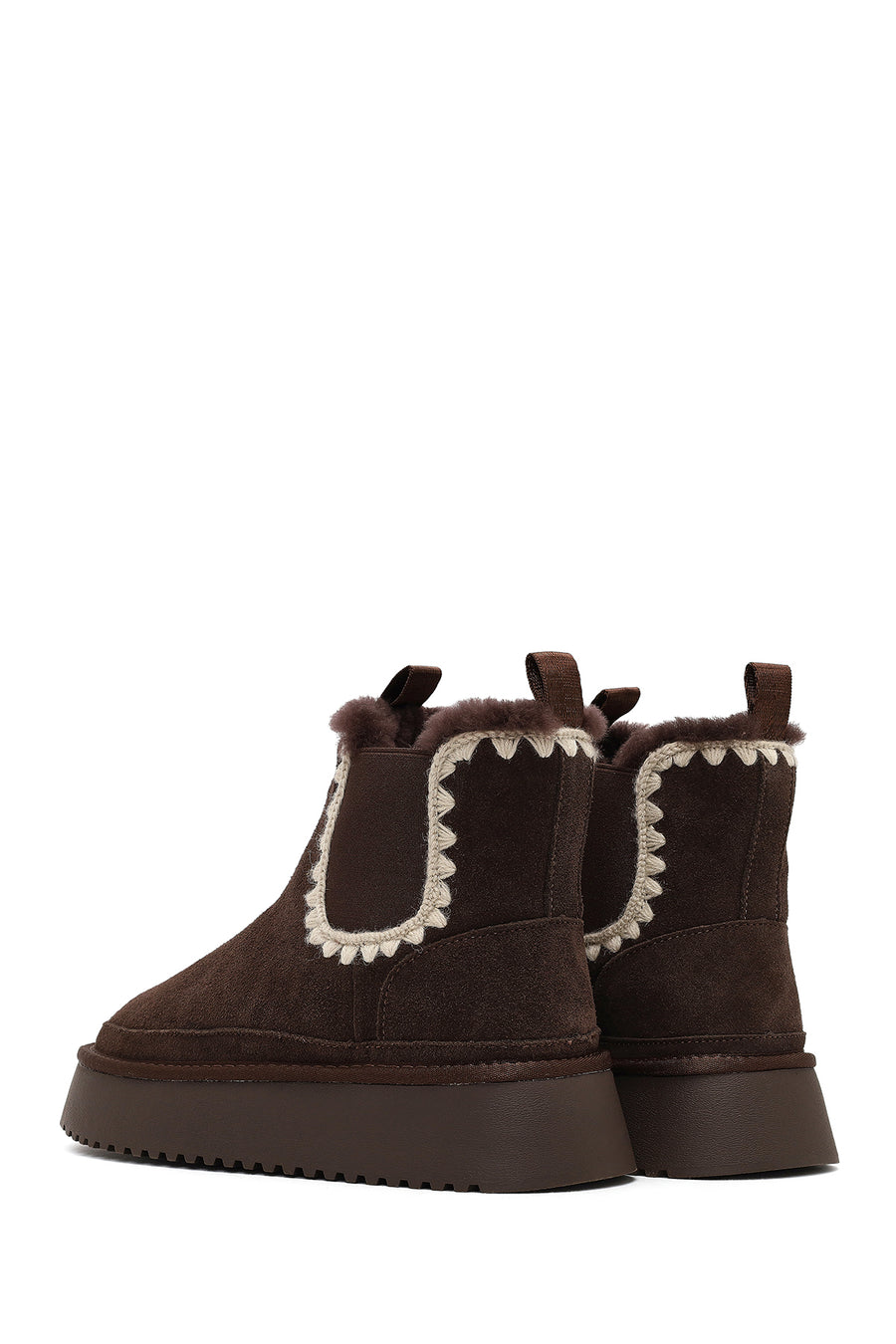 Women's Brown Thick-Soled Patterned Suede Leather Teddy Boot