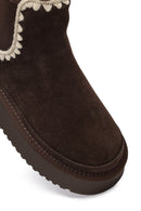 Kadın Kahverengi Kalın Tabanlı Desenli Süet Deri Teddy Bot | Derimod