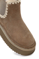 Kadın Vizon Kalın Tabanlı Desenli Süet Deri Teddy Bot | Derimod