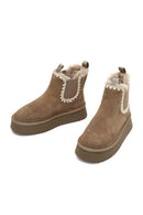 Kadın Vizon Kalın Tabanlı Desenli Süet Deri Teddy Bot | Derimod