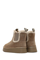 Kadın Vizon Kalın Tabanlı Desenli Süet Deri Teddy Bot | Derimod