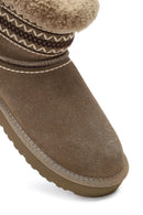 Kadın Bej Desenli Kürk Detaylı Süet Deri Teddy Bot | Derimod