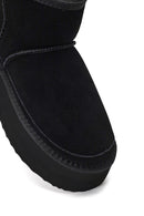 Kadın Siyah Kalın Tabanlı Süet Deri Teddy Bot | Derimod