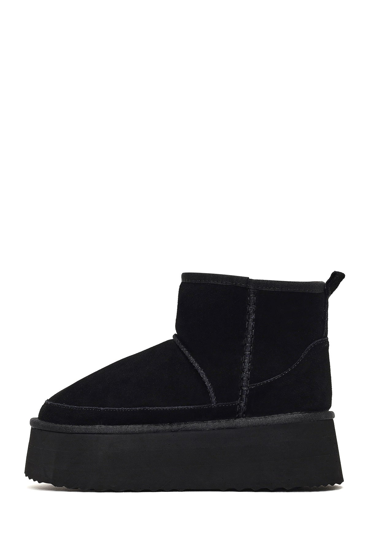 Kadın Siyah Kalın Tabanlı Süet Deri Teddy Bot