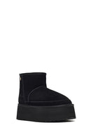 Kadın Siyah Kalın Tabanlı Süet Deri Teddy Bot | Derimod